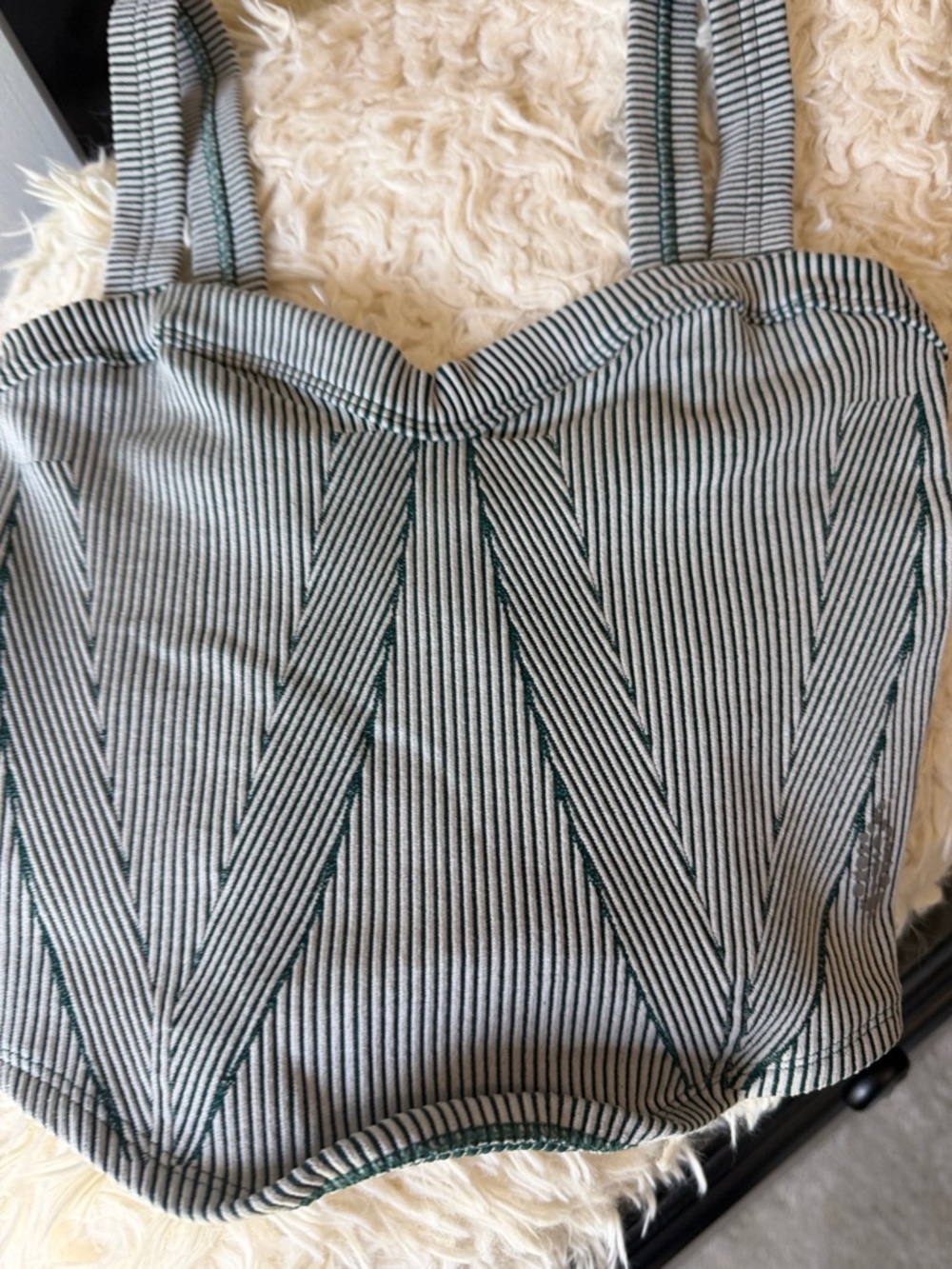 FP Movement by Free People Green and White Striped Sweetheart Knit Cami